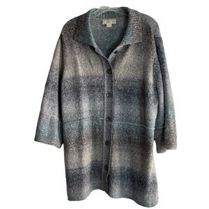 CJ BANKS Muted Gray/Blue Striped 3/4 Sleeve Driving Length Sweater Size 1X